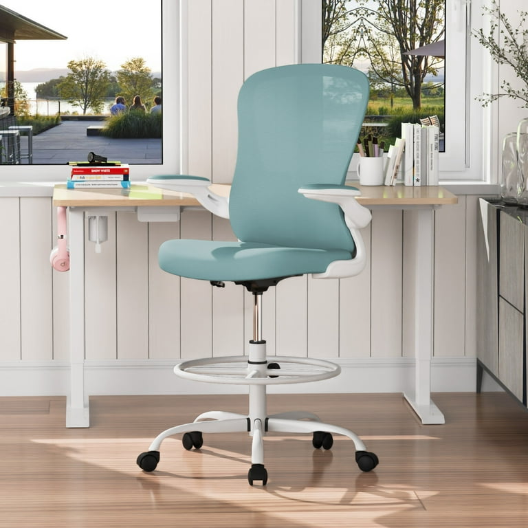 Drafting Chair, Tall Office Chair with Flip-Up Armrests Executive Ergonomic Computer Standing Desk Chair, Office Drafting Chair with Lumbar Support