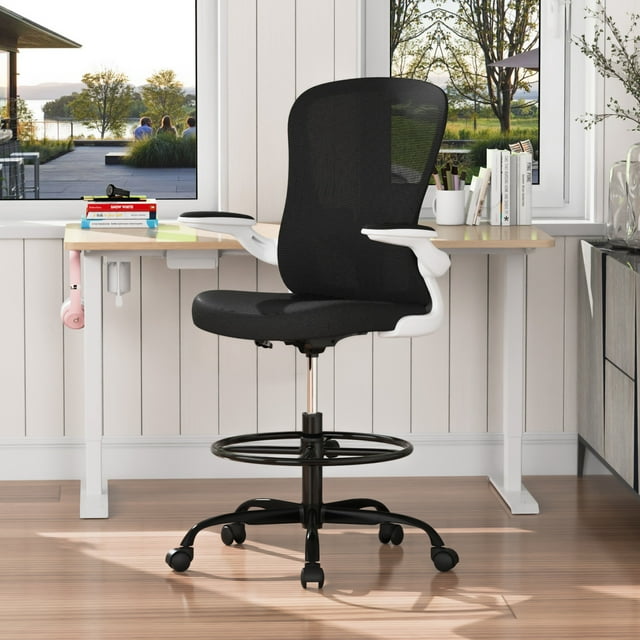 Drafting Chair, Tall Office Chair with Flipup Armrests Executive
