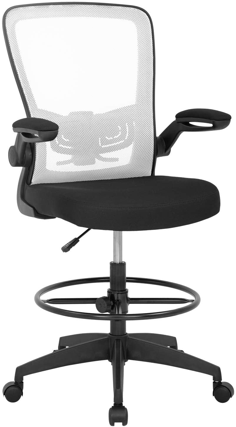 Flip Top Ergonomic Mesh Drafting Swivel Desk Chair Lumbar Support, Height Adjustable with Foot Ring Inbox Zero Upholstery Color: Black