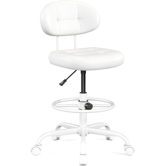 Drafting Chair Without Arms, Tall Office Chair with Footrest Ring for Standing Desk, Small Faux Leather Executive Office Chair with Adjustable Height for Bar Lab Counter Height Desk