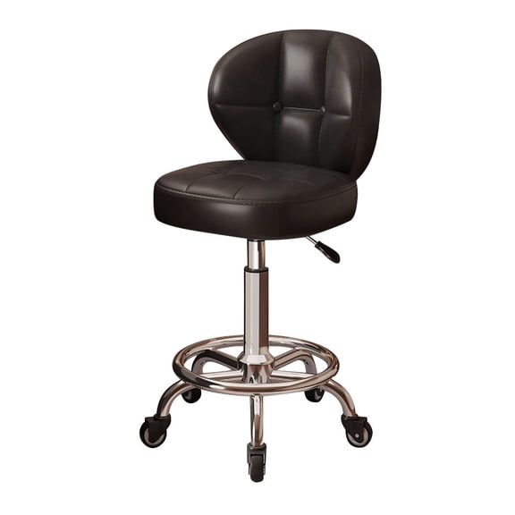 Drafting Chairs Adjustable Height Oiled Leather Rolling Stools,Office Desk Chair with Back and Footrest,Swivel Stool for Lab Counter Salon