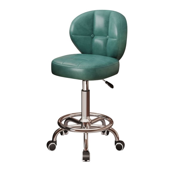 Drafting Chairs Adjustable Height Oiled Leather Rolling Stools,Office Desk Chair with Back and Footrest,Swivel Stool for Lab Counter Salon