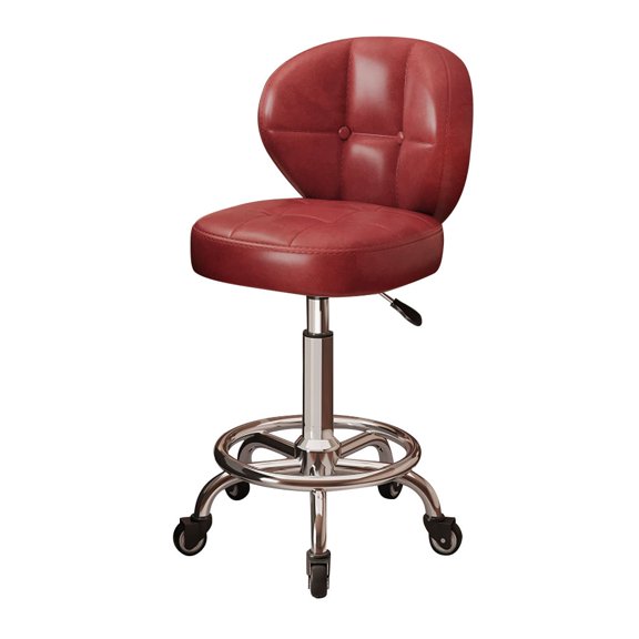 Drafting Chairs Adjustable Height Oiled Leather Rolling Stools,Office Desk Chair with Back and Footrest,Swivel Stool for Lab Counter Salon