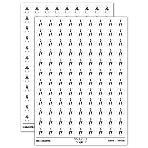 Drafting Geometric Compass Mechanical Engineer Round Sticker Set - White - Gloss Finish - 0.50" Size