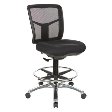 Drafting Mesh Chair in Black Fabric with Adjustable Footring Chrome Base