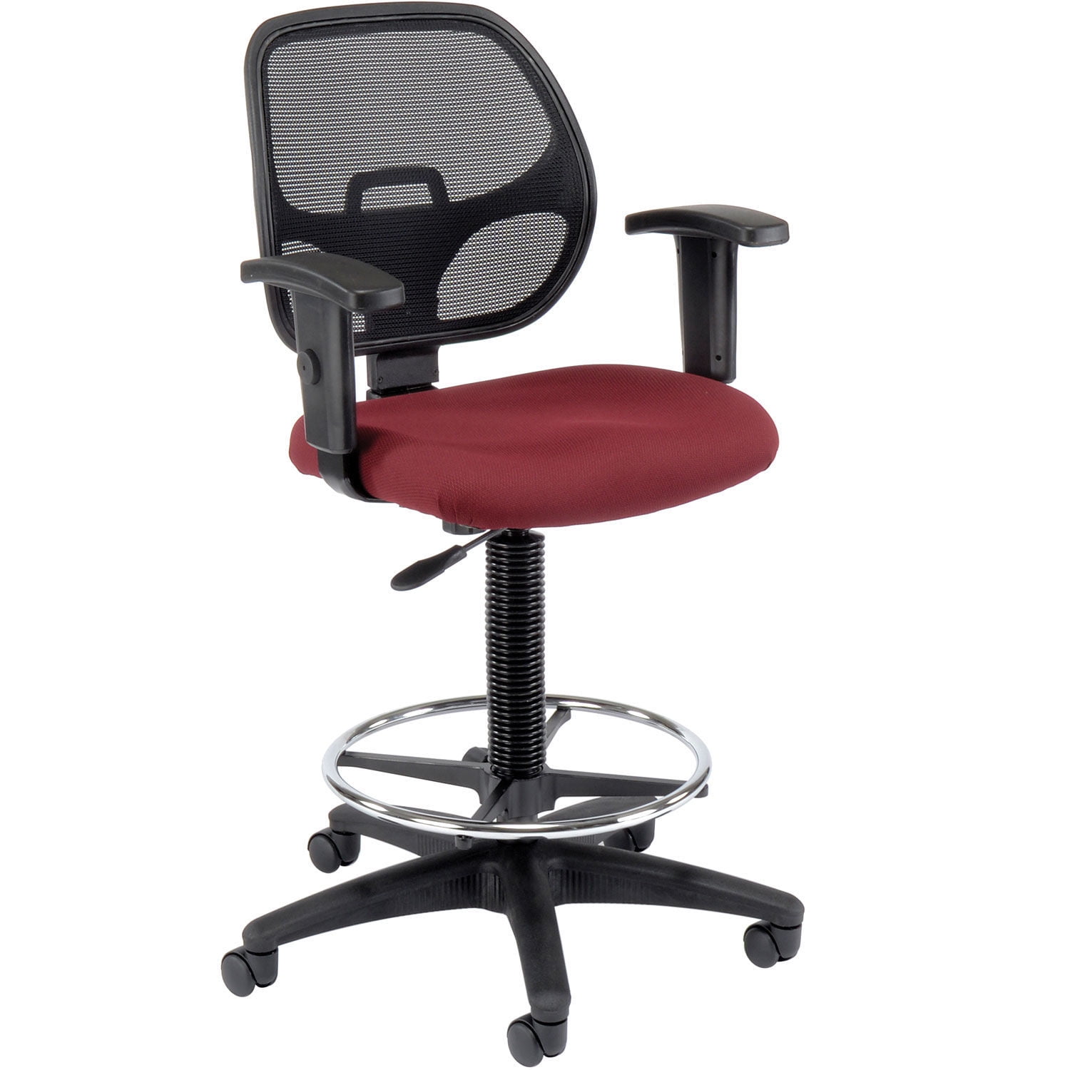 Red Adjustable Height Mesh Drafting Stool with Fabric Seat