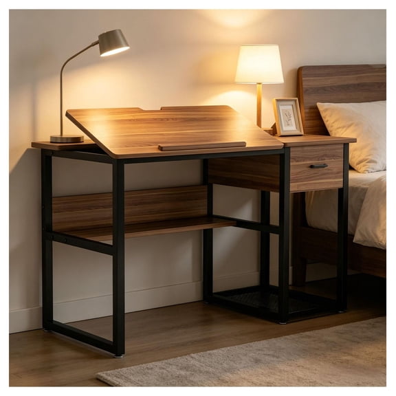 Drafting Table 47.2 Inch Drawing Desk with Storage - Adjustable Computer Desk for Home Office, Art, Study - Tiltable Desktop & Drawers