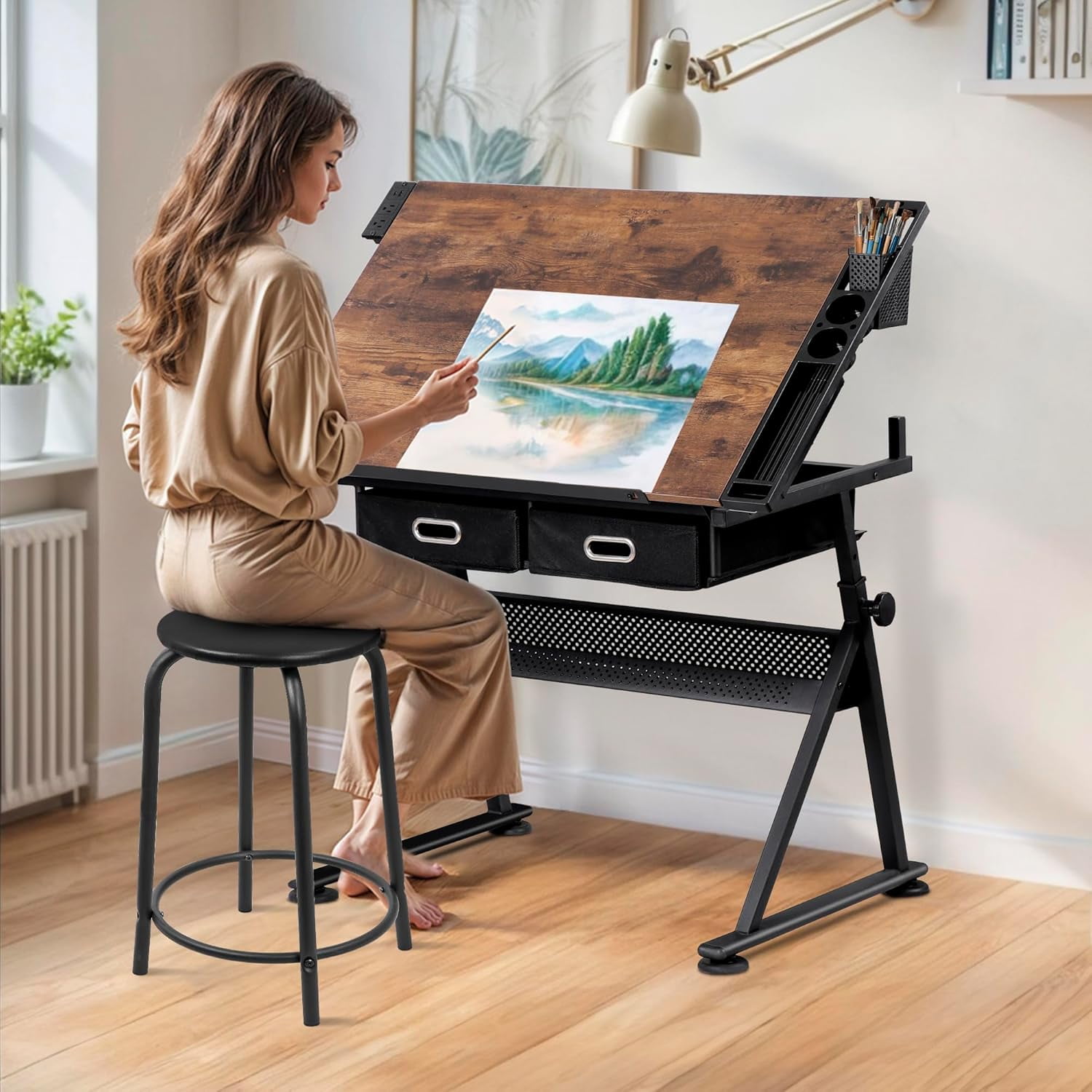 Drafting Table Drawing Desk w/Power Outlet, Art&Craft Work Station ...
