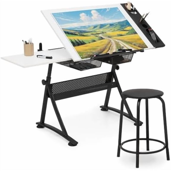 Drafting Table Set for Home and School, Height & Angle Adjustments (28"-36", 0-65), Art Desk with Drawers Artists & Designers$$Home Decor, Kitchen, & Other