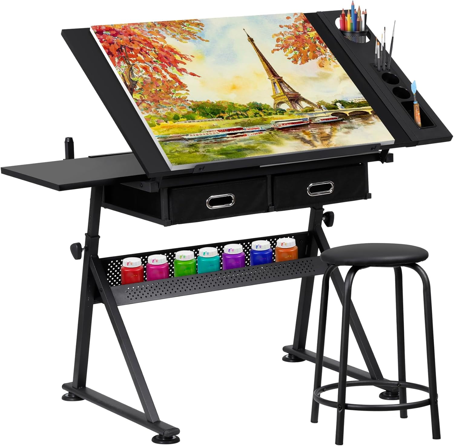 Adjustable Drawing Set Drafting Table with Stool, Height Adjustable Drawing Desk Reclining ...