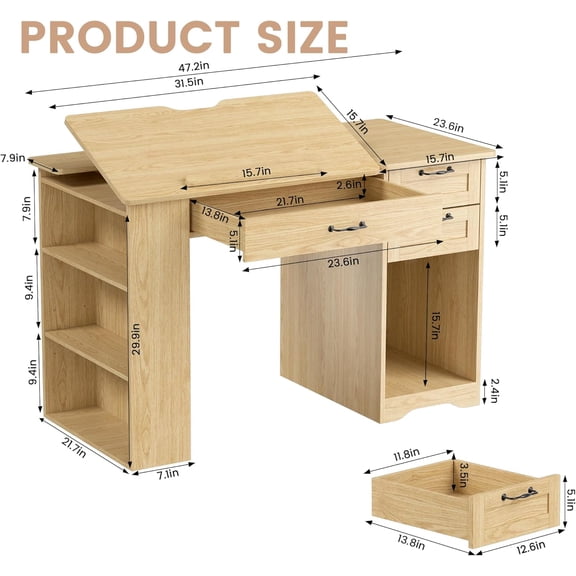 Drafting Table with Storage Cabinet & Drawers, Adjustable Drawing Desk for Artists