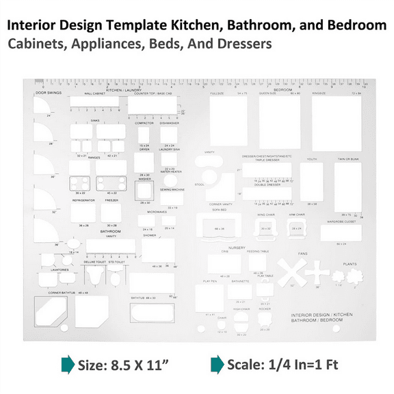 Drafting Tools and Ruler Shapes for Architecture - Set of 3 for House Plan Furniture Kitchen, Building, Interior Design