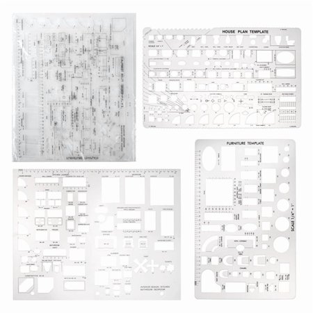 Drafting Tools and Ruler Shapes for Architecture - Set of 3 for House Plan Furniture Kitchen, Building, Interior Design