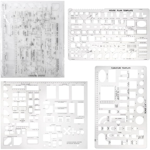 Drafting Tools and Ruler Shapes for Architecture - Set of 3 for House Plan Furniture Kitchen, Building, Interior Design