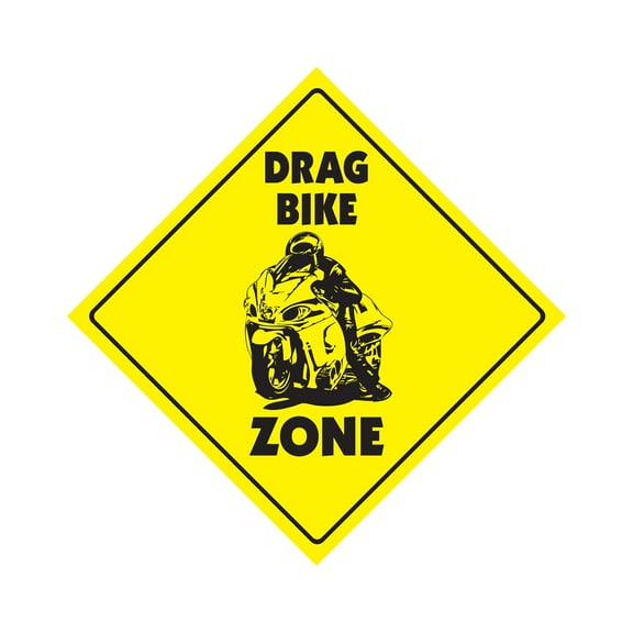 Drag Bike Crossing Sign Zone Xing | Indoor/Outdoor | 20" Tall stip tires wheelie bar track race