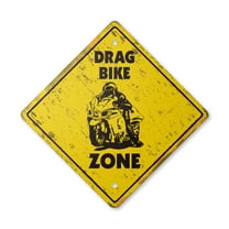 Drag Bike Vintage Crossing Sign Zone Xing | Indoor/Outdoor Plastic | 14" Tall rustic stip tires wheelie bar track race