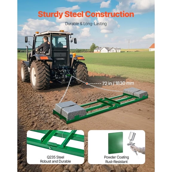 Drag Harrow,8 ft Heavy Duty Tow Behind Drag Harrow with Adjustable Bars&72 in Chain,Driveway Grader Landscape Rake for ATV,UTV,Tractor,Mower Tow Behind Yard Lawn Leveling Tool