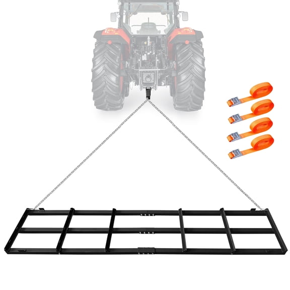 Drag Harrow and Landscape Rake Set Heavy Duty, Adjustable Chain & Straps, Carbon Steel Manual Tow Behind Grader for Lawn Yard Garden Tractor ATV UTV