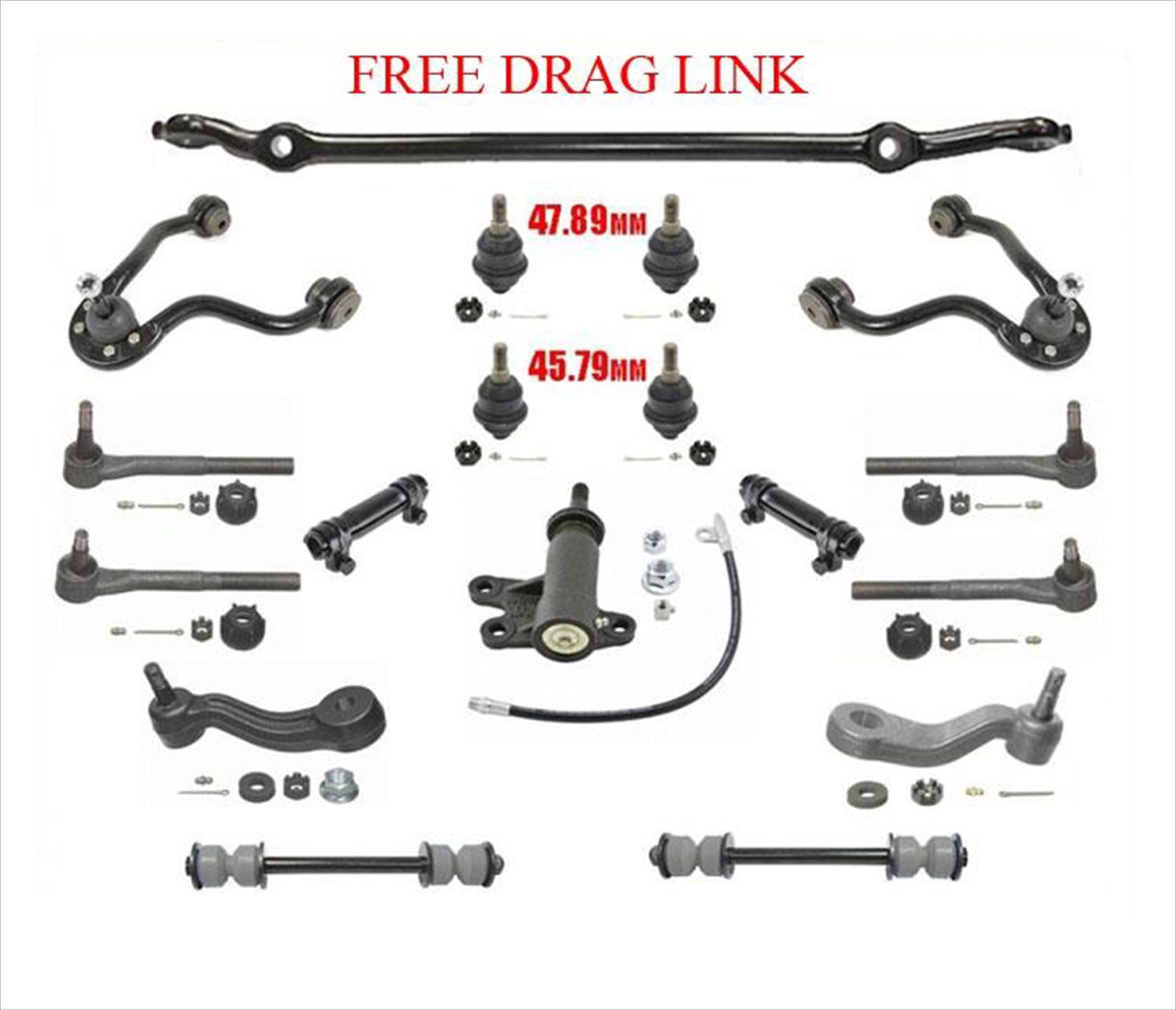 Drag Link + Ball Joints + Inner and Outer Tie Rods for 9599 Chevrolet