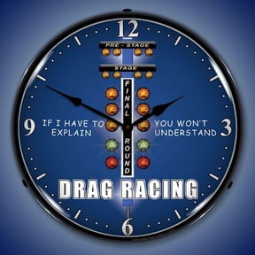 Drag Race Wall Clock, Lighted: Racing Theme