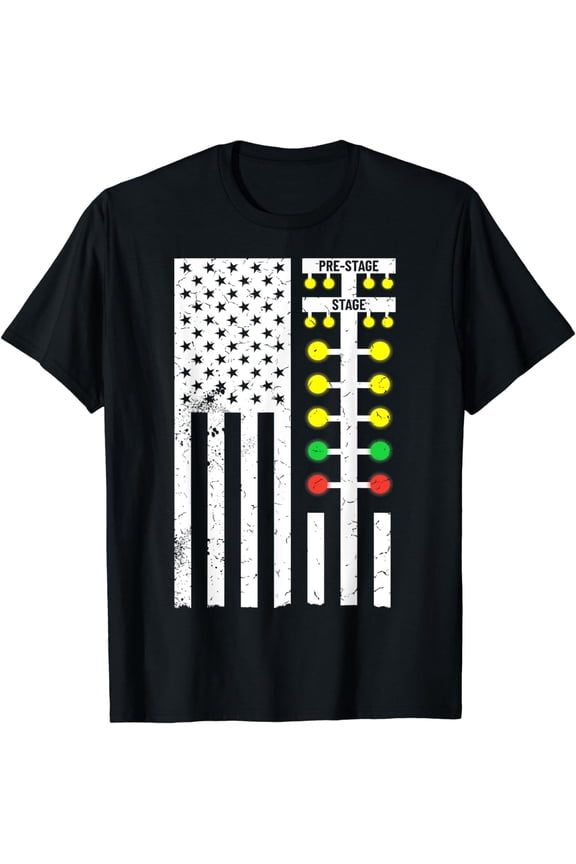 Drag Racing Flag American Drag Racer Drag Strip Tree Light T-Shirt mens t shirt,black,women,funny,misfits,men,journey,t-shirt