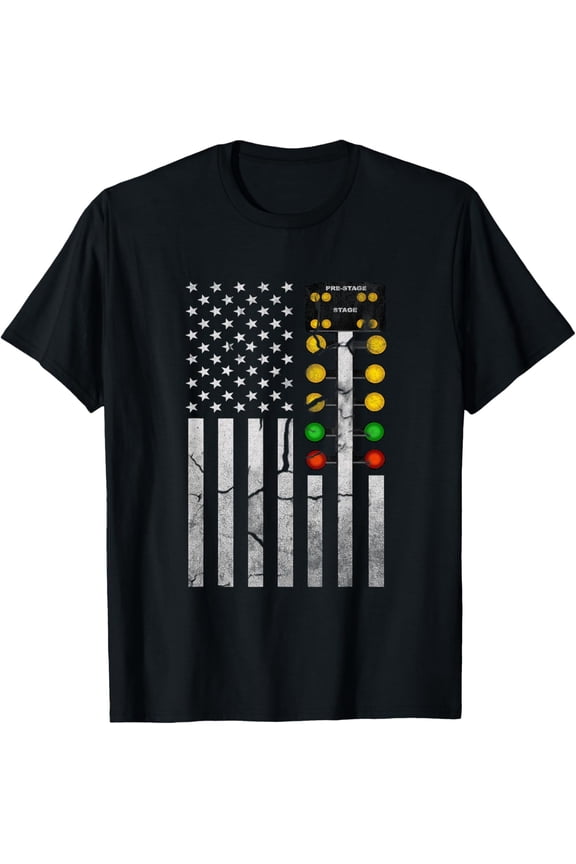 Drag Racing Flag American Drag Racer Drag Strip Tree Light T-Shirt
