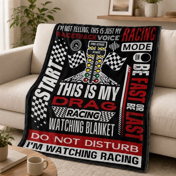 Drag Racing Fleece Blanket, Funny Motorsport Throw for Car Fans