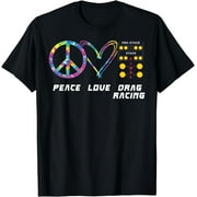 Drag Racing Race Car Girl Retro Tie Dye Peace Love Drag T-Shirt
