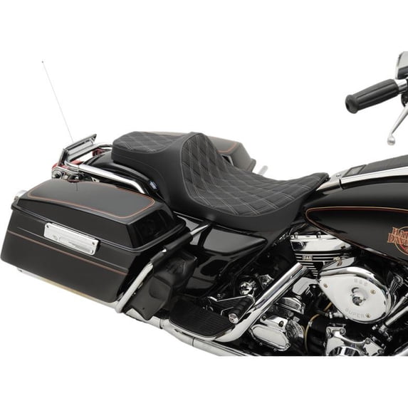 Drag Specialties Seats 0801-1130 Predator III Seat - Double Diamond - Silver Thread