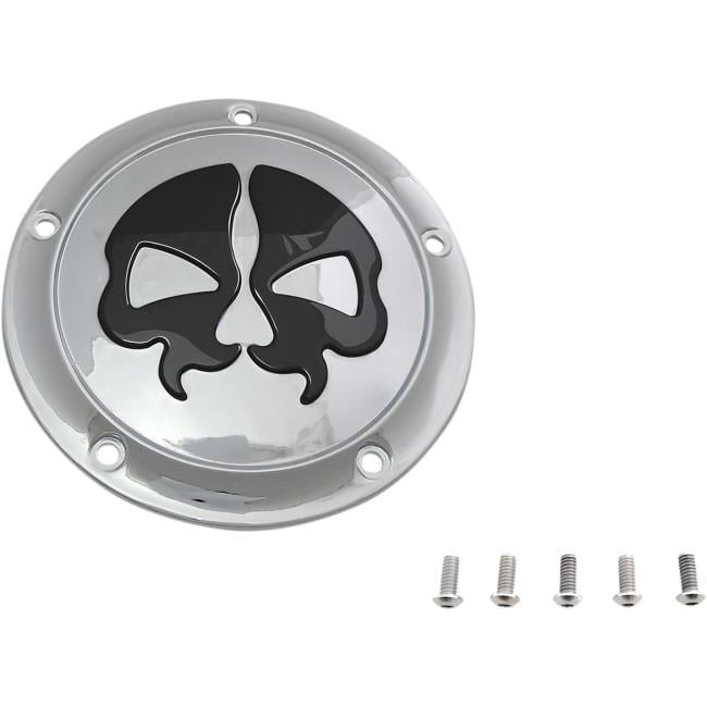 Drag Specialties 1107-0546 Split Skull Derby Cover - Chrome w/ Black Skull