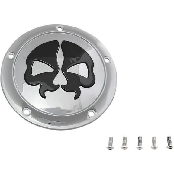 Drag Specialties 1107-0546 Split Skull Derby Cover - Chrome w/ Black Skull