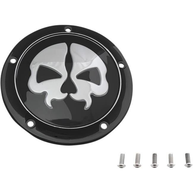 Drag Specialties 1107-0547 Split Skull Derby Cover - Black with Chrome Skull