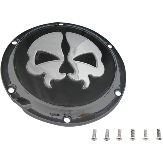 Drag Specialties 1107-0551 Split Skull Derby Cover - Black with Chrome Skull