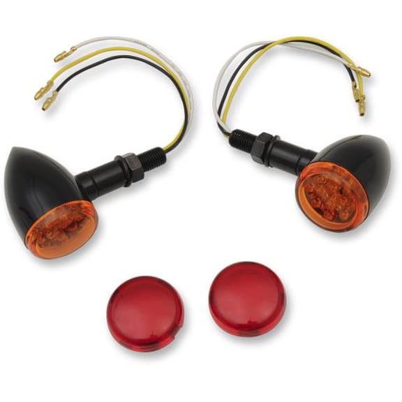 Drag Specialties 2040-1962 LED compatible with Mini Deuce Marker Lights - White LED with Red/Amber Lens - Gloss Black