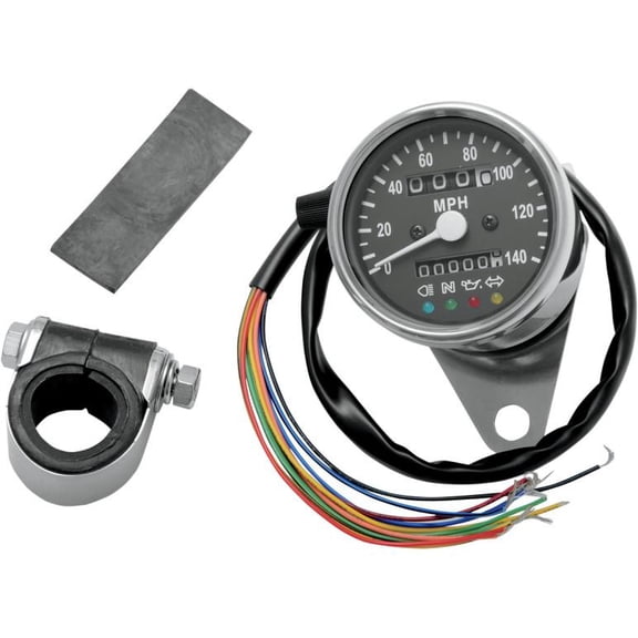 Drag Specialties 2210-0208 2.4in. compatible with Mini Mechanical Speedometer with LED Indicators - 2:1 Ratio - Black Fa