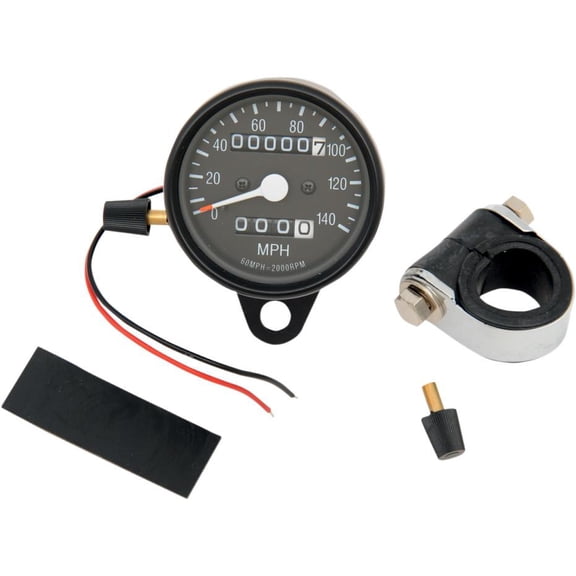 Drag Specialties 2210-0251 fits Mini Mechanical Speedometer - 2:1 Ratio with Black Face and Tripmeter