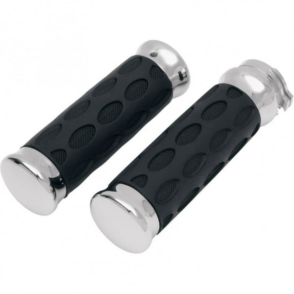 Drag Specialties Custom Chrome/Black Rubber Hotop Handlebar Grips (0630-0372)