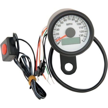 Drag Specialties Programmable Mini Electronic Speedometer with Odometer/Tripmeter 1.87in. - Matte Black/White Face 2210-0260