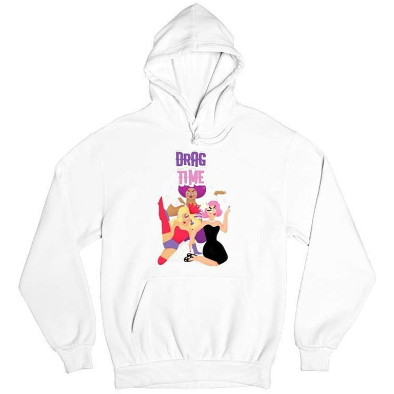 Drag Time Funny Drag Queen Novelty Fashion Design Cotton Hoodie Sweatshirt White