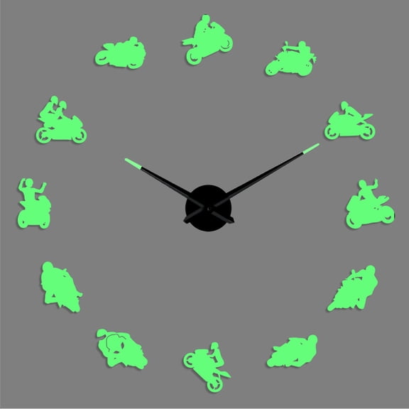 Drag racing motorcycle DIY creative Different Frameless Luminous Wall Clock Home decoration Modern gifts - 27 inch
