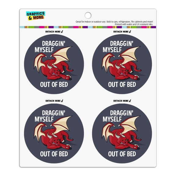 Draggin' Myself Out of Bed Dragon Refrigerator Fridge Locker Vinyl Circle Magnet Set