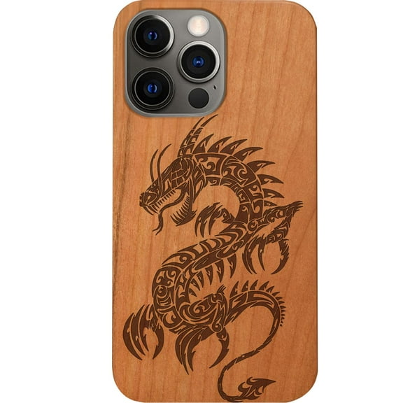 Dragon 2 - Engraved Wooden Phone Case for iPhone 14 Pro Max , Color: Cherry