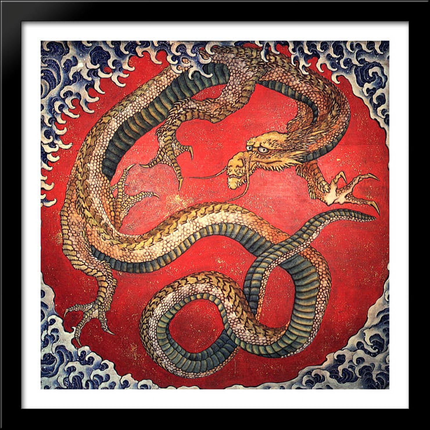 Dragon 28x28 Large Black Wood Framed Print Art by Katsushika