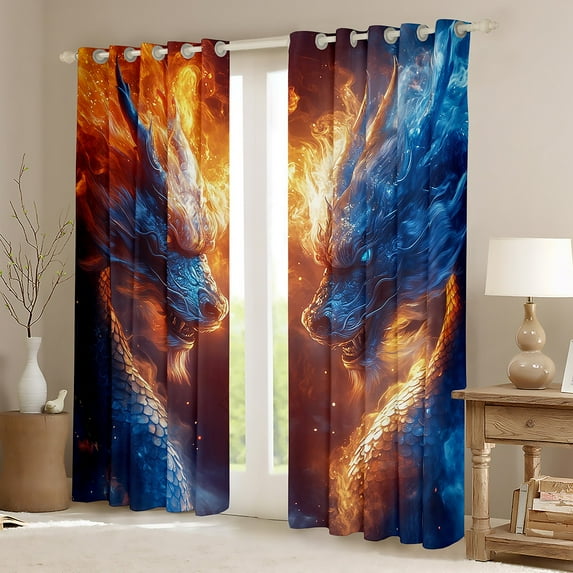 Dragon 30%-50% Blackout Curtains Magcial Dragon Printed (38Wx54L) 2 Panels Curtains,Red And Blue Wildlife Curtains & Drapes for Teens Bedroom Galaxy Glitter Decor Window Curtains