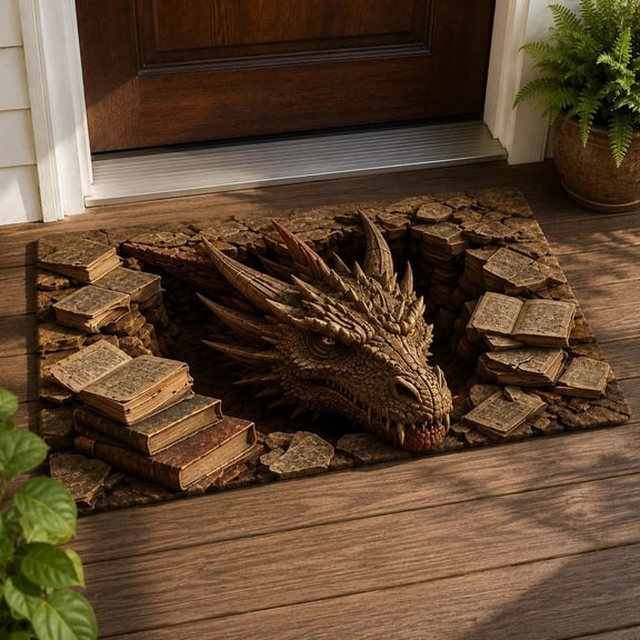 Dragon 3D Optical Illusion Rug, Front Door Mat Indoor Outdoor Entrance, Non-Slip Visual Illusion Doormat for Bedroom, Living Room, Brown, 15.7 x 23.6in