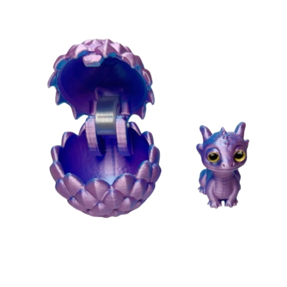 Dragon 3D Printed, 3D Printed Dragon Egg, Dragon Figurine, Iridescent Decor, 3D Printer Dragon, Fantasy Tabletop Piece, Kids Play, Pastel Purple Blue, 2 Set