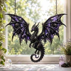 Dragon Acrylic Suncatcher, Window Hanging, Origami Clockwork Solar and Void Dragon Decor, Fantasy Gift