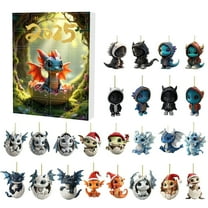 Dragon Advent Calendar 2025, 24 Days Christmas Countdown Calendar with Acrylic 2D Dragon Ornaments Hanging Decorations for Xmas Tree Home Holiday Decorations