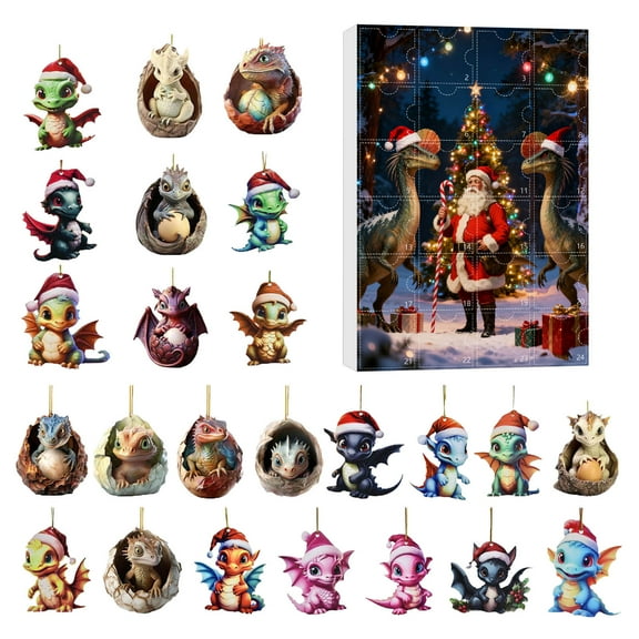 2025 Dragon Advent Calendar with 24 Ornaments - Christmas Countdown Calendar Set Featuring Dragon Pendants for Tree Decor, Collectors & Holiday Vacation Decoration