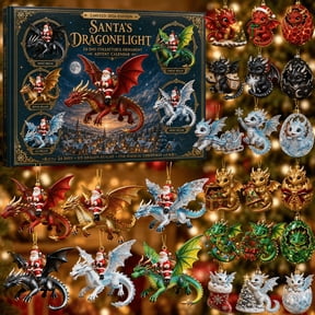 Dragon Advent Calendar 2026, 24-Day Christmas Countdown with Santa and Fantasy Dragon Ornaments, Santas Dragonflight Collection